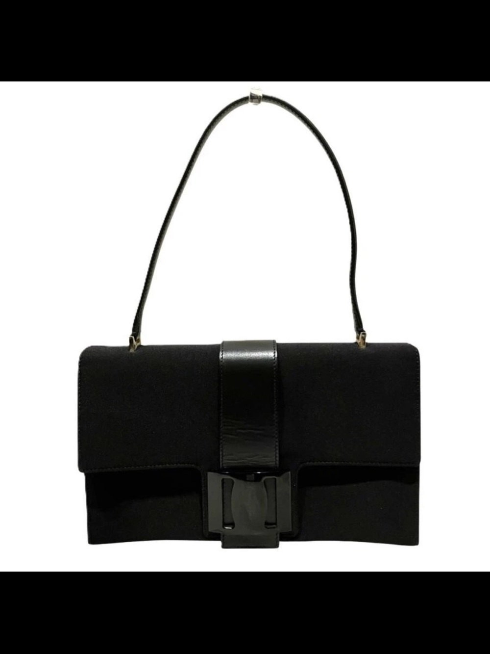 Salvatore Ferragamo Black Shoulder Bag with Patent Center Strap